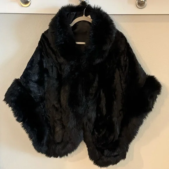 Black Faux Fur Wrap Coat - Picture 4 of 7